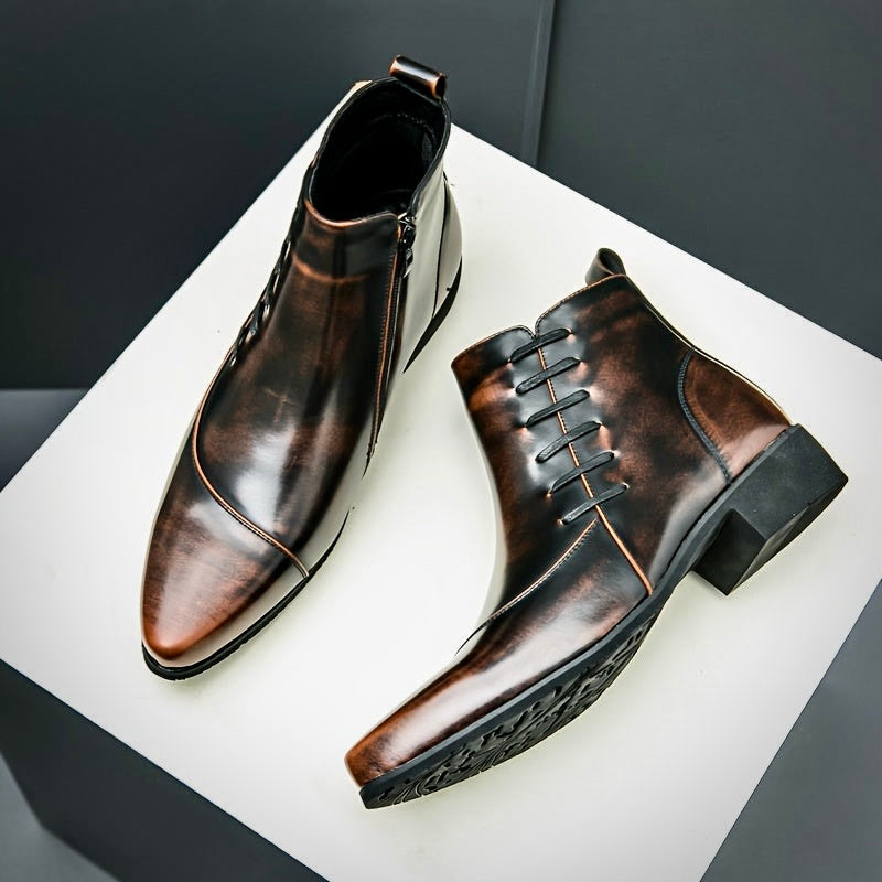 Herren Lederstiefel Elegante Schwarz Lederschuhe