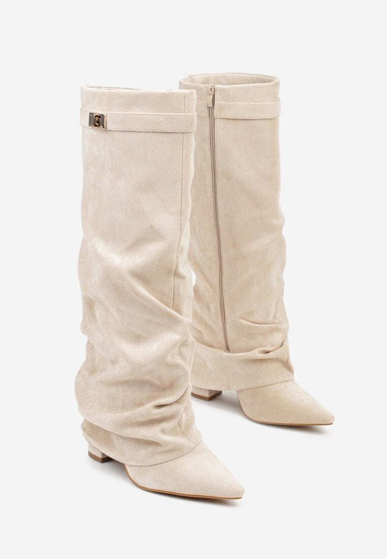 Faltstiefel Damen Niedriger Absatz Spitze Zehen