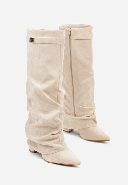 Faltstiefel Damen Niedriger Absatz Spitze Zehen