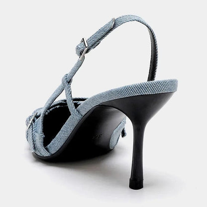 Spitzer Pumps Damen Schuhe Blau Denim High Heel