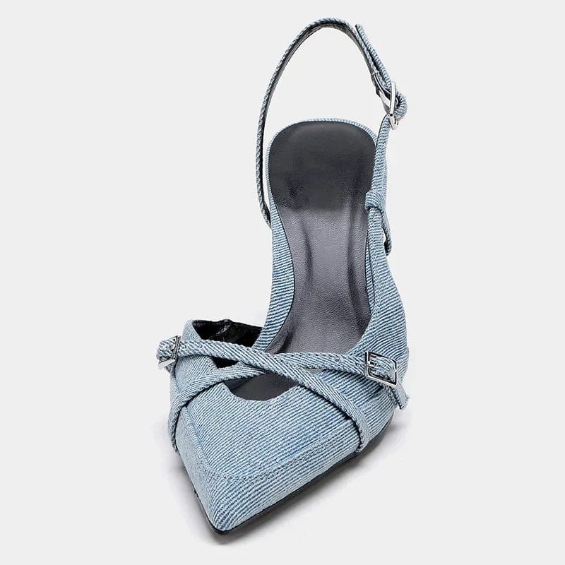 Spitzer Pumps Damen Schuhe Blau Denim High Heel