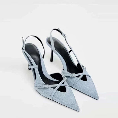 Spitzer Pumps Damen Schuhe Blau Denim High Heel - BerlinGlamour