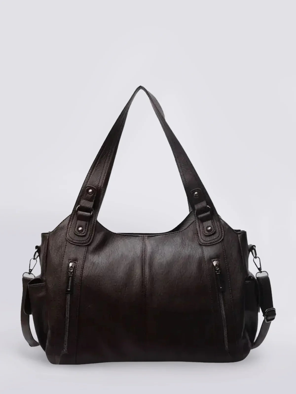 Dunkelbraune Schultertasche mit Reißverschluss und Riemen