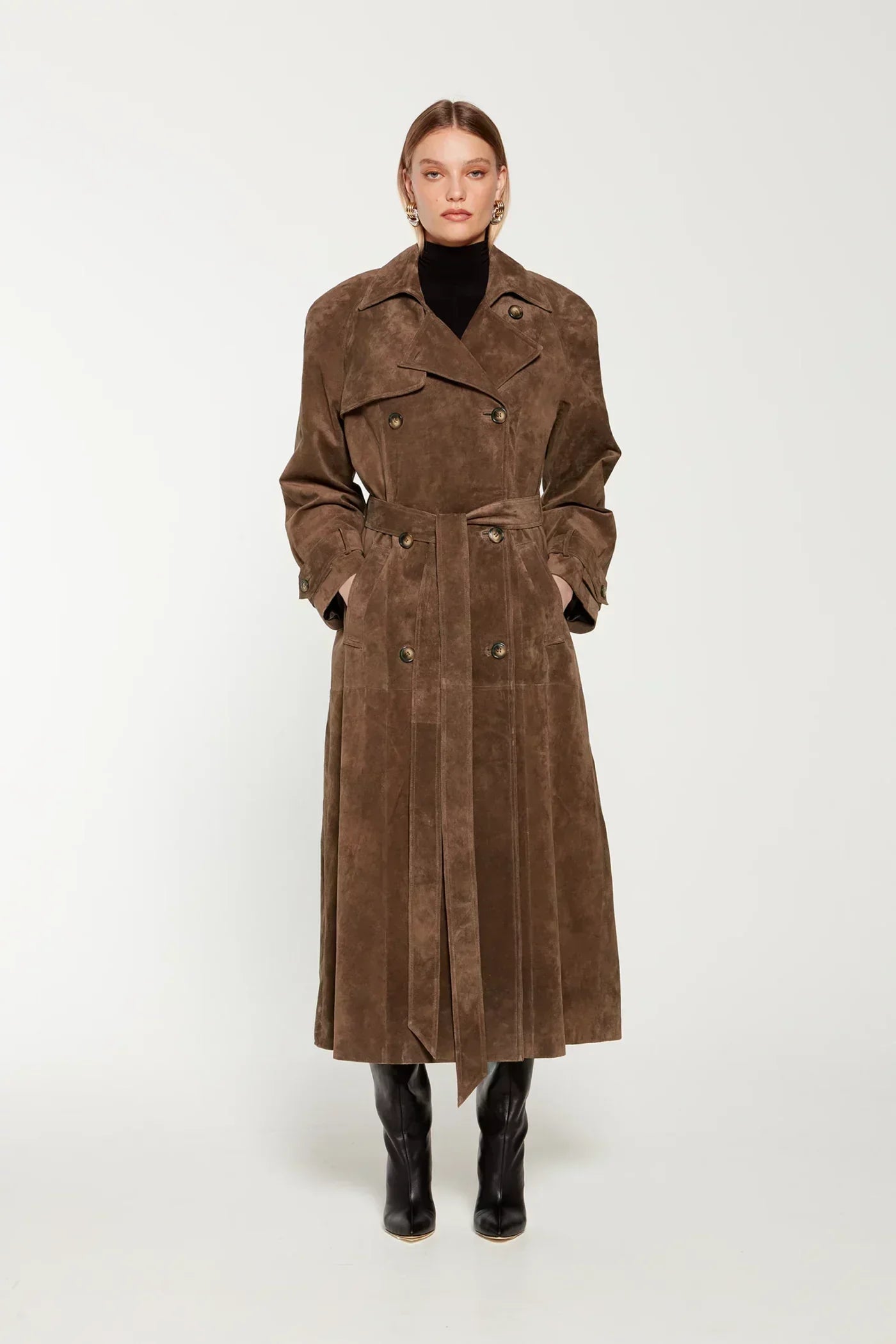 Leder-Trenchcoat Damen Wildleder Lang - BerlinGlamour