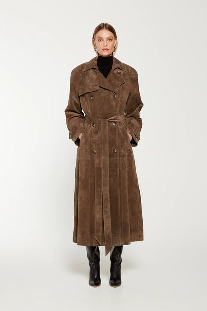 Leder-Trenchcoat Damen Wildleder Lang - BerlinGlamour