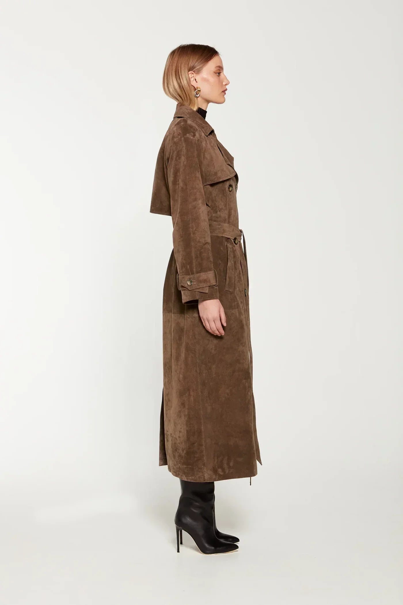 Leder-Trenchcoat Damen Wildleder Lang