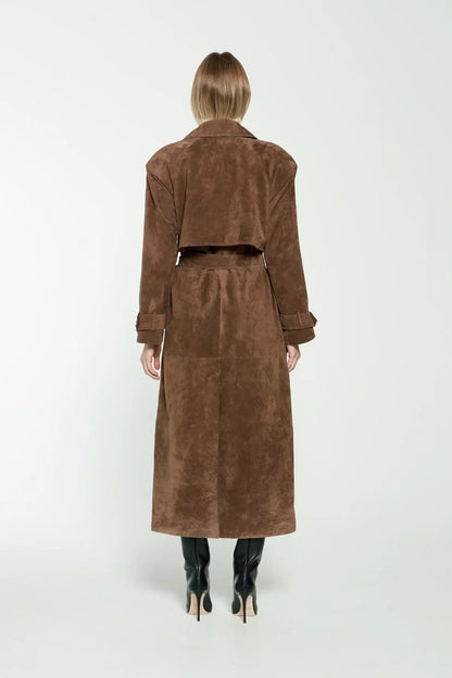 Eleganter Trenchcoat Damen Wildleder Beige Lang