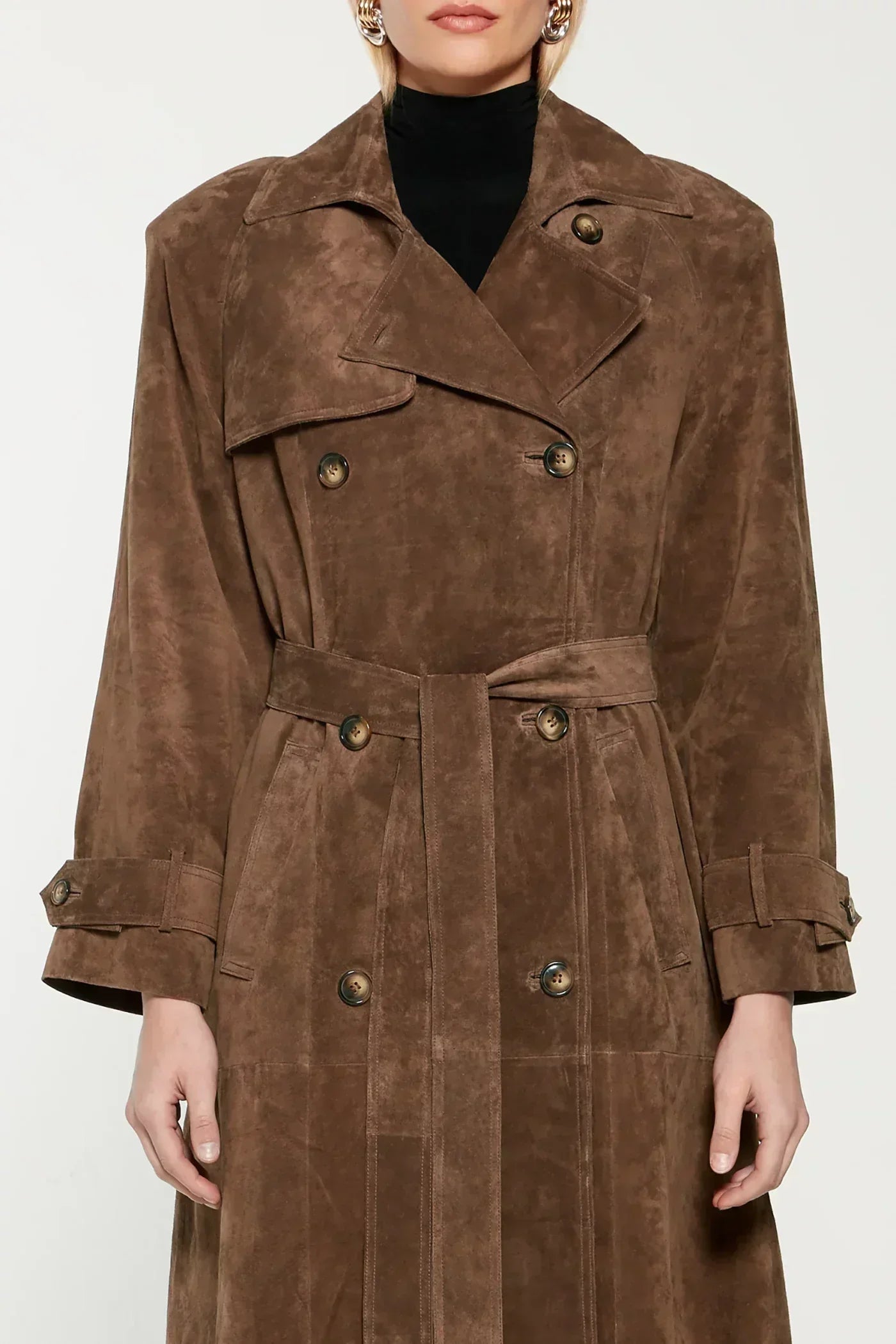 Eleganter Trenchcoat Damen Wildleder Beige Lang