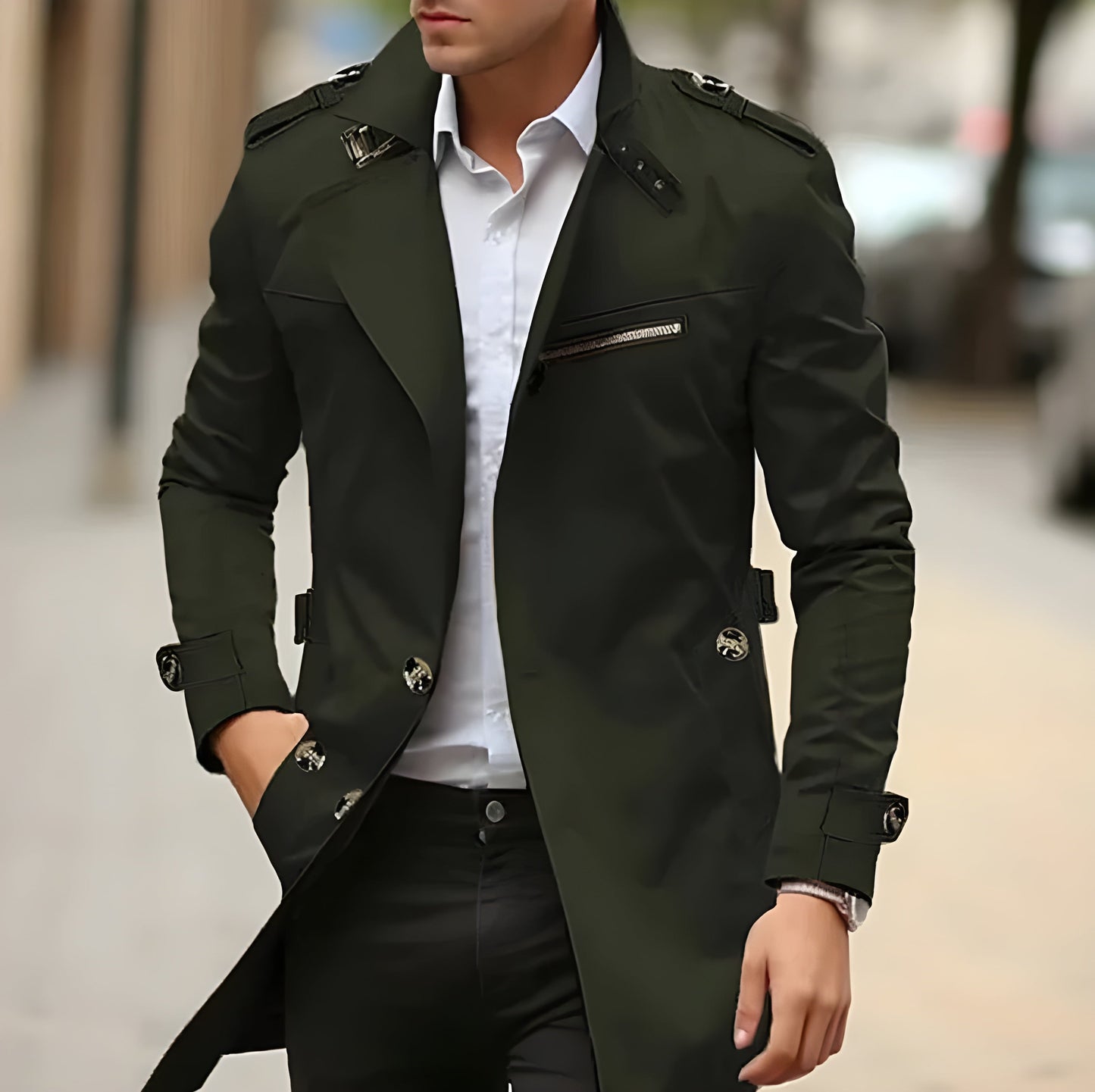 Stilvoller Trenchcoat Männer Modern Schnitt