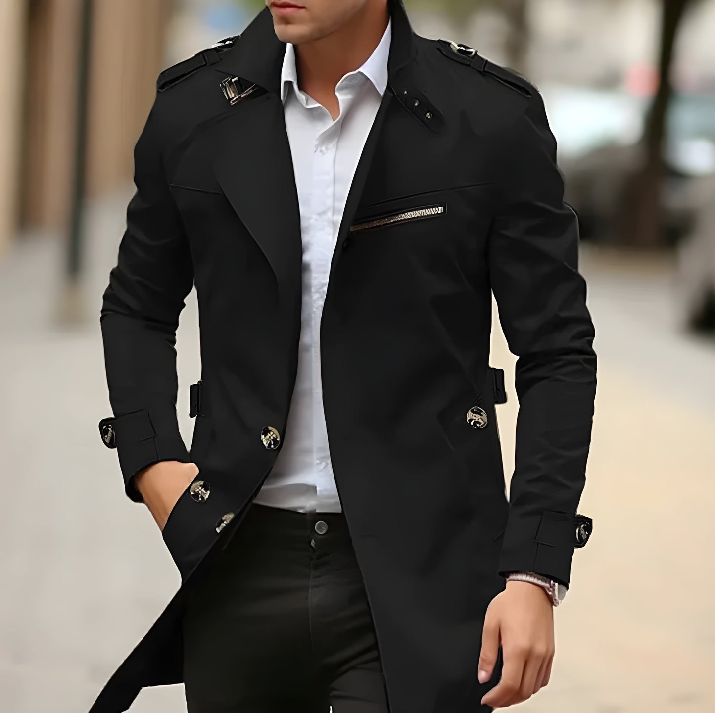 Stilvoller Trenchcoat Männer Modern Schnitt