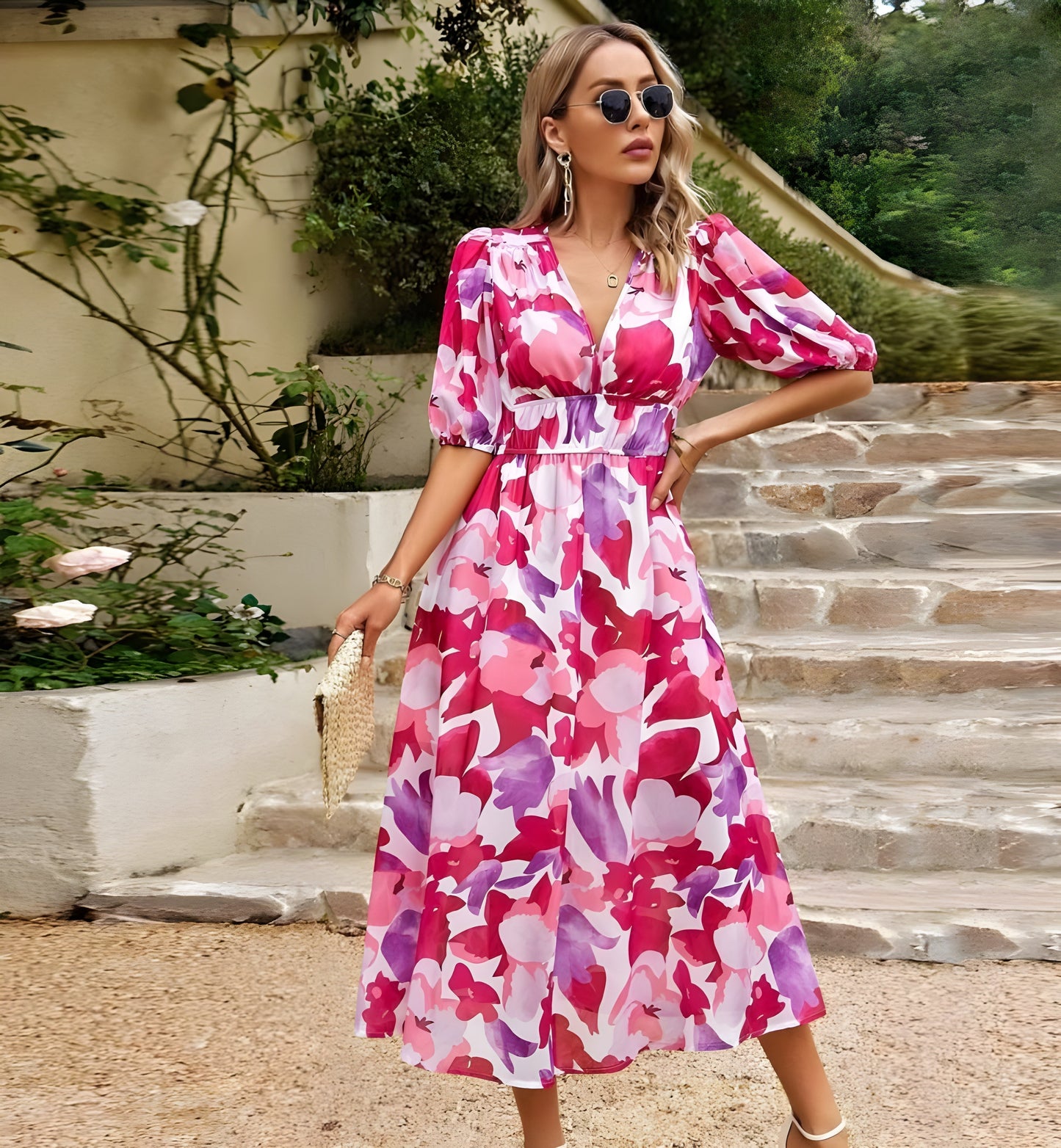 BerlinGlamour Midi-Dress with Flowers