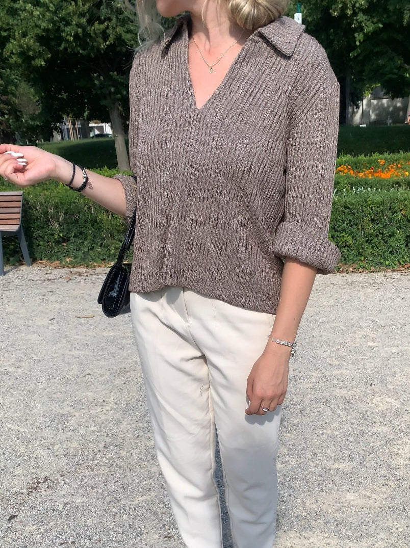 Gerippter Pullover mit Kragen für Herren