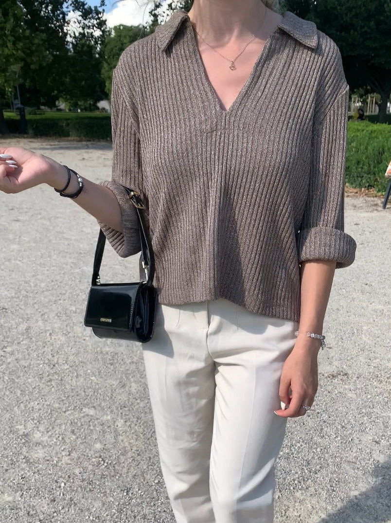 Gerippter Pullover mit Kragen für Herren