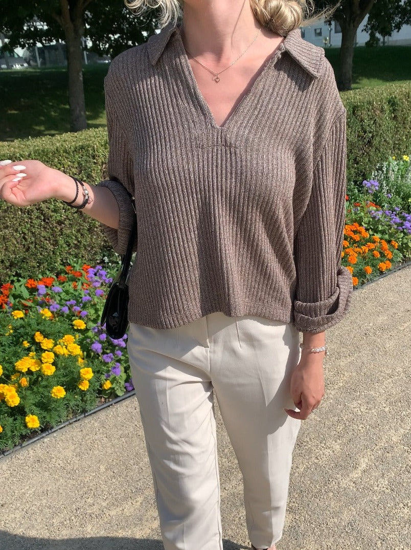 Gerippter Pullover mit Kragen für Herren