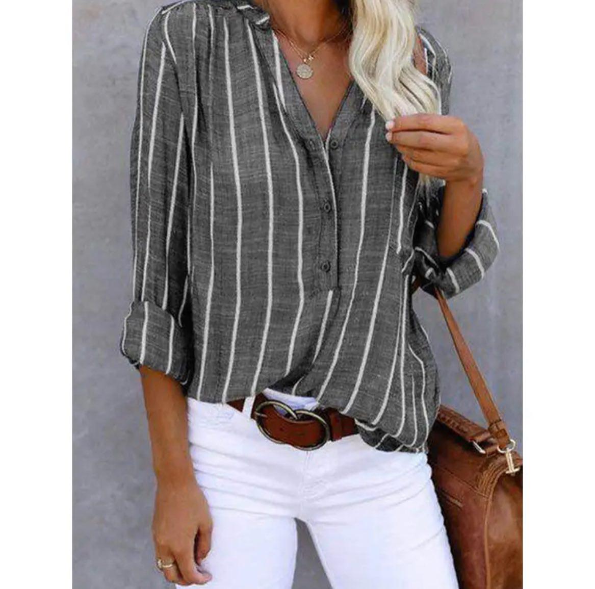 Damen Bluse Sommer Leicht Gestreift Lässig