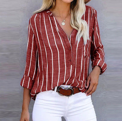 Damen Bluse Sommer Leicht Gestreift Lässig