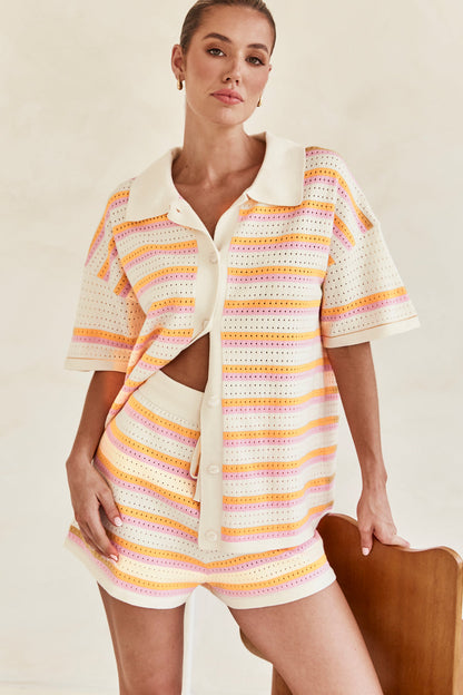 Damen Strickset 2-teilig Hemd Shorts Sommer