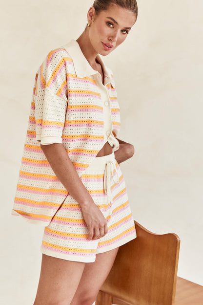 Damen Strickset 2-teilig Hemd Shorts Sommer