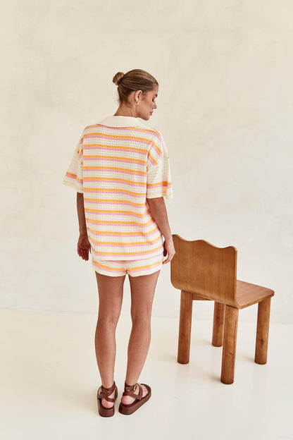Damen Strickset 2-teilig Hemd Shorts Sommer