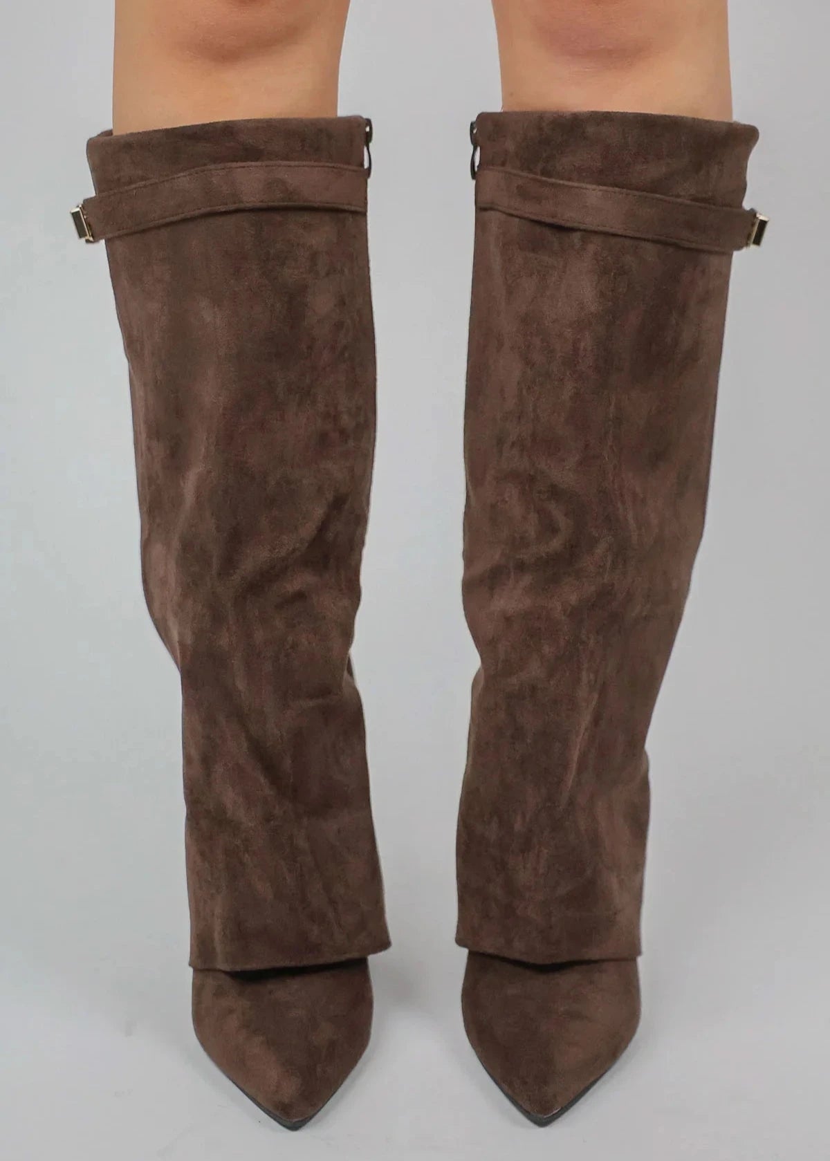 Kniehohe Stiefel Damen Spitz Zeh Gerader Schaft
