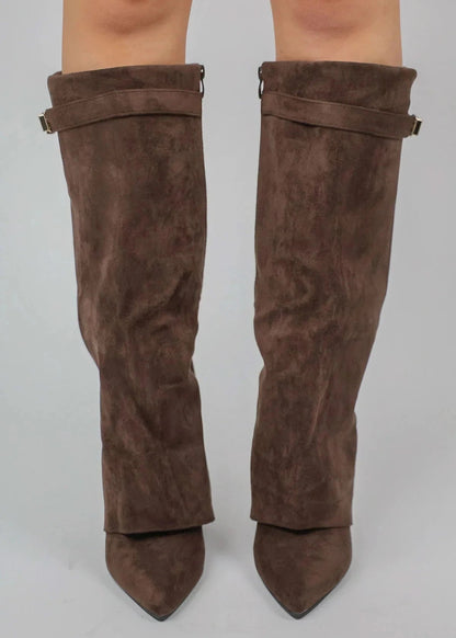 Kniehohe Stiefel Damen Spitz Zeh Gerader Schaft