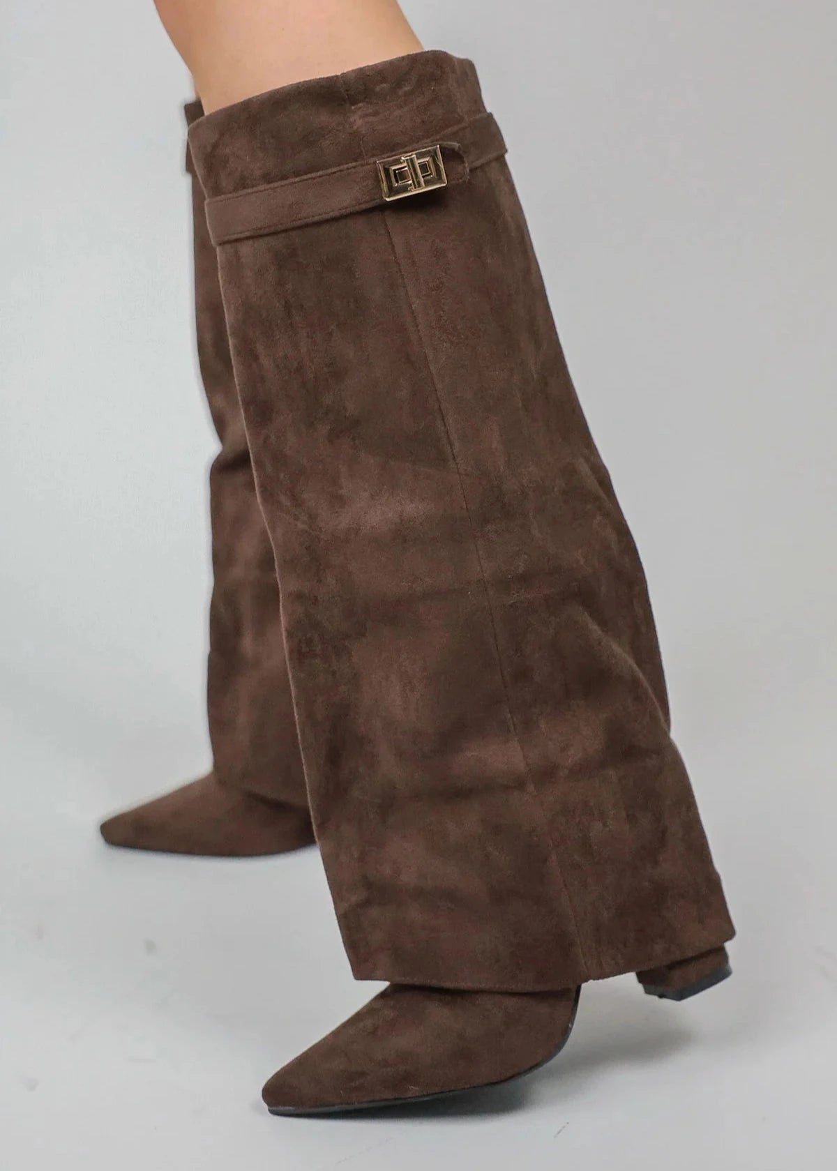 Kniehohe Stiefel Damen Spitz Zeh Gerader Schaft