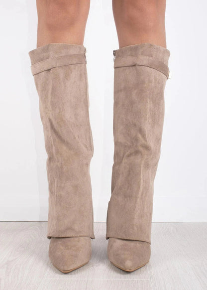 Kniehohe Stiefel Damen Spitz Zeh Gerader Schaft