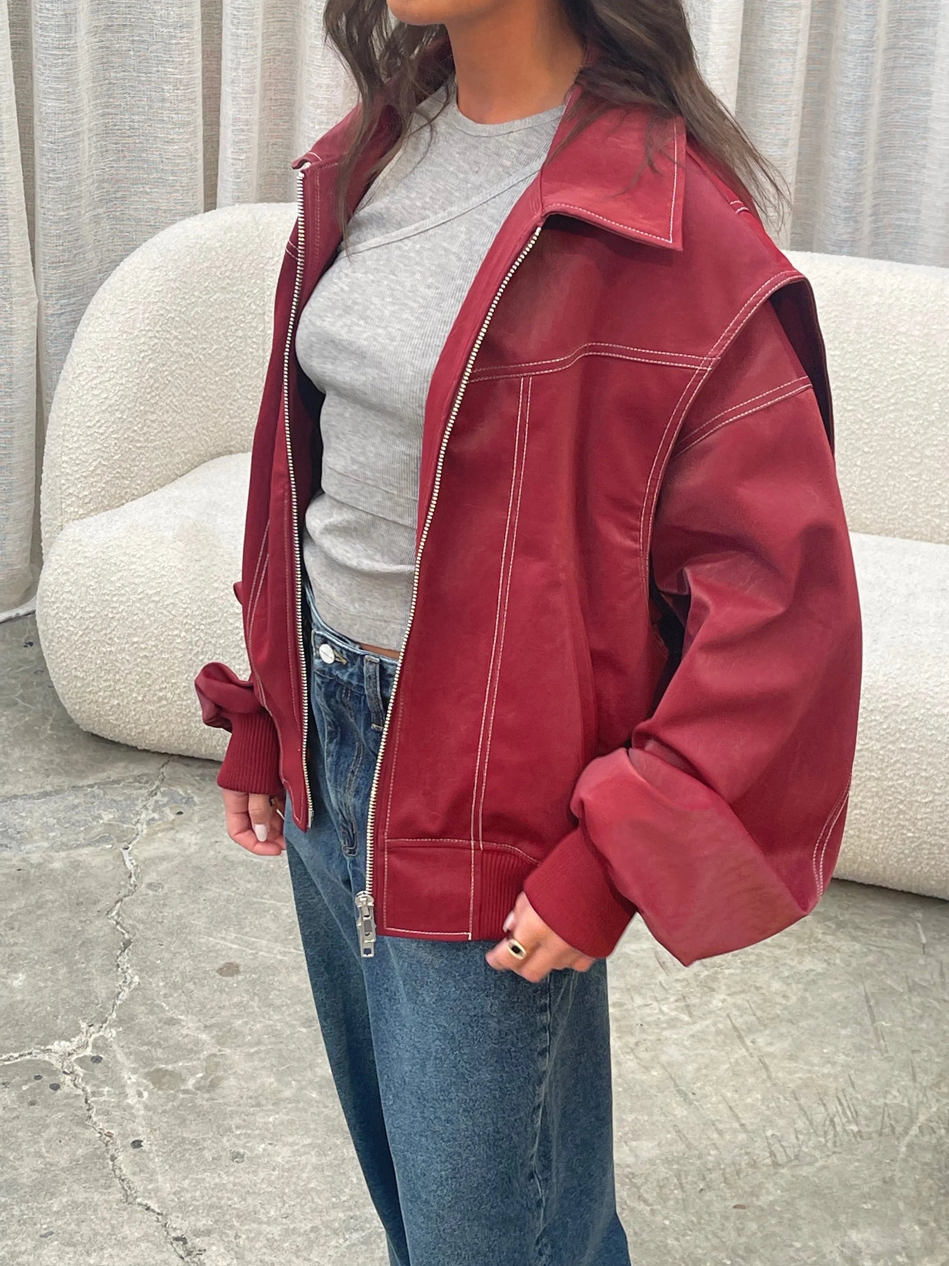 Jade | Übergroße Kontrastnaht Jacke Zendoo.de