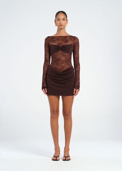 Spitzenkleid Mini Offener Rücken Lange Ärmel