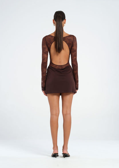 Spitzenkleid Mini Offener Rücken Lange Ärmel