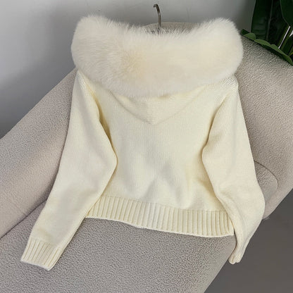Elegante Strickjacke mit Fellkragen Damen
