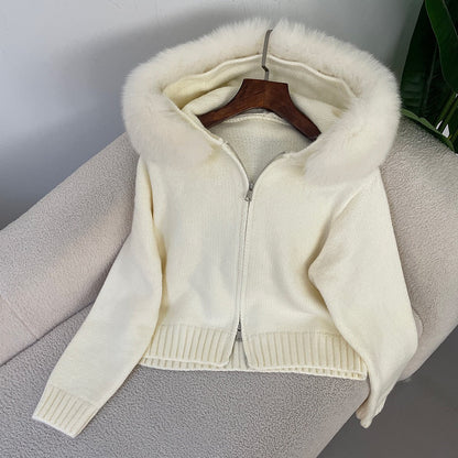 Elegante Strickjacke mit Fellkragen Damen