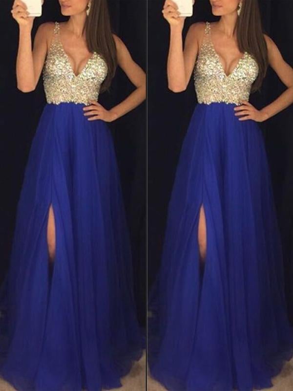 Fließendes BerlinGlamour Maxikleid mit seitlichem Pailletten-Schlitz und V-Ausschnitt
