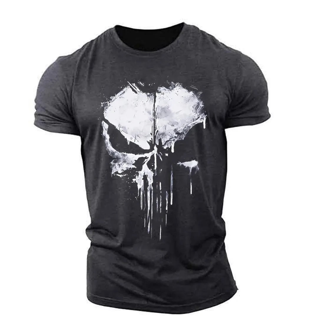 Herren T-Shirt Totenkopf Rundhals Schwarz