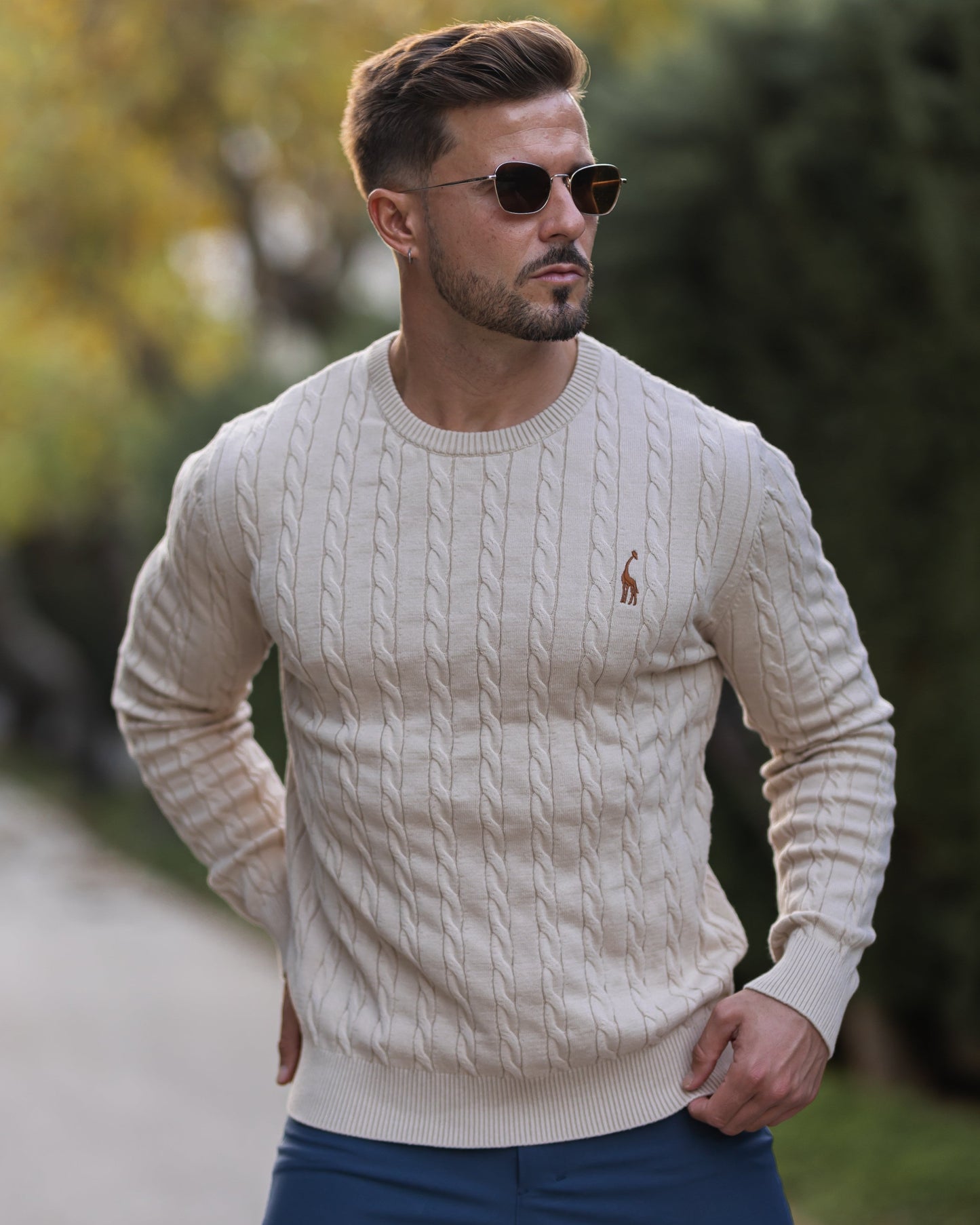 Herren Strickpullover Zopfmuster Baumwolle Bequem