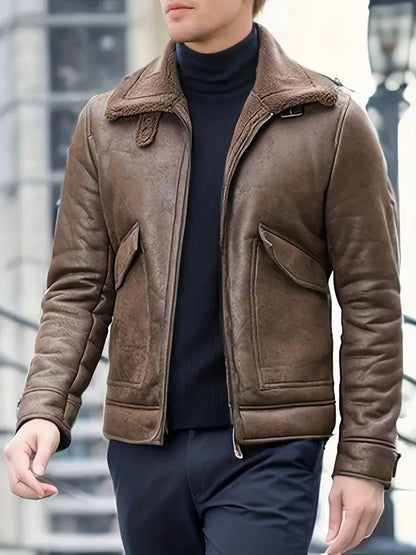 Herren Lederjacke Fleece Gefüttert Winter Schwarz - BerlinGlamour
