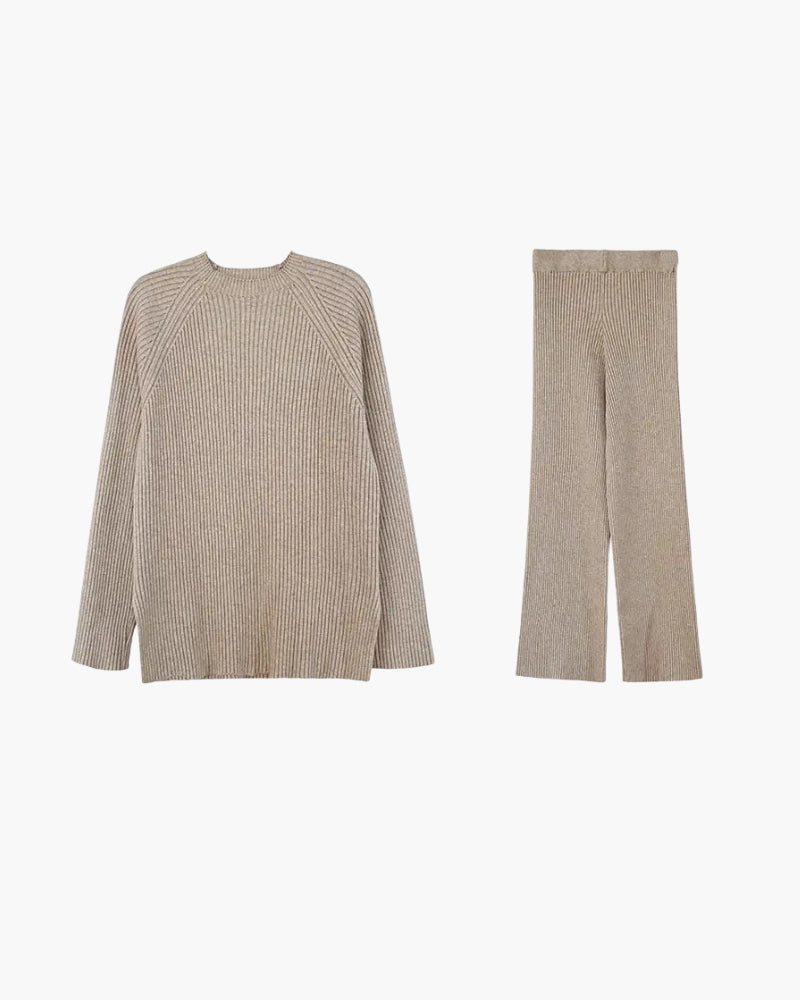 Weite Schlaghosen Set mit Pullover Damen Lounge Zweiteiler - BerlinGlamour