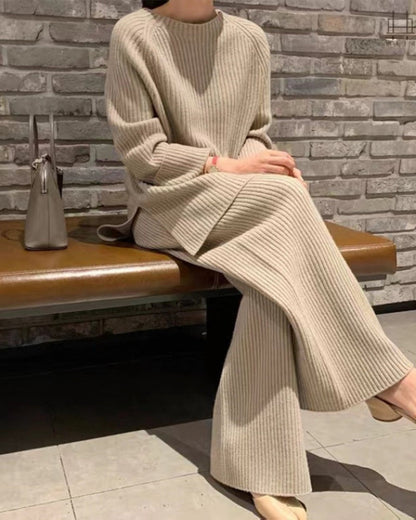 Weite Schlaghosen Set mit Pullover Damen Lounge Zweiteiler