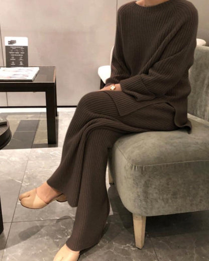 Weite Schlaghosen Set mit Pullover Damen Lounge Zweiteiler