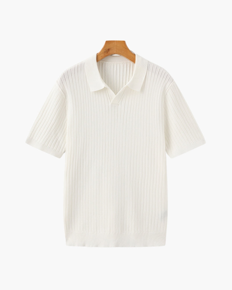 Herren Polo-Shirt Fein Rippenstrick Kurzarm Modern