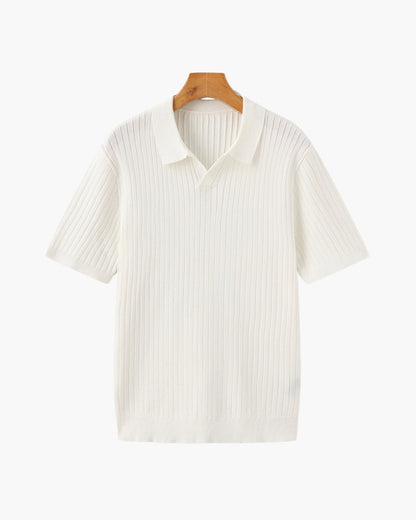 Herren Polo-Shirt Fein Rippenstrick Kurzarm Modern
