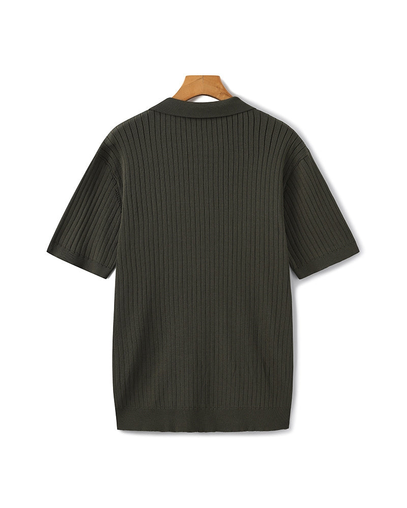 Herren Polo-Shirt Fein Rippenstrick Kurzarm Modern