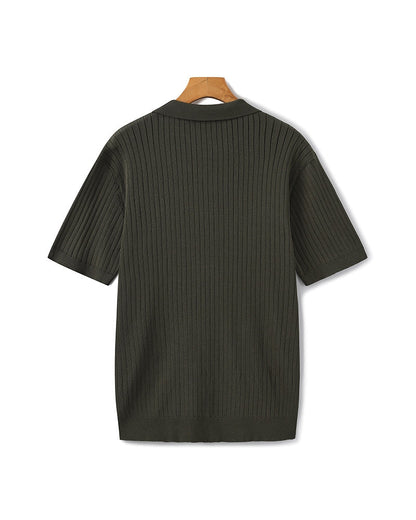 Herren Polo-Shirt Fein Rippenstrick Kurzarm Modern