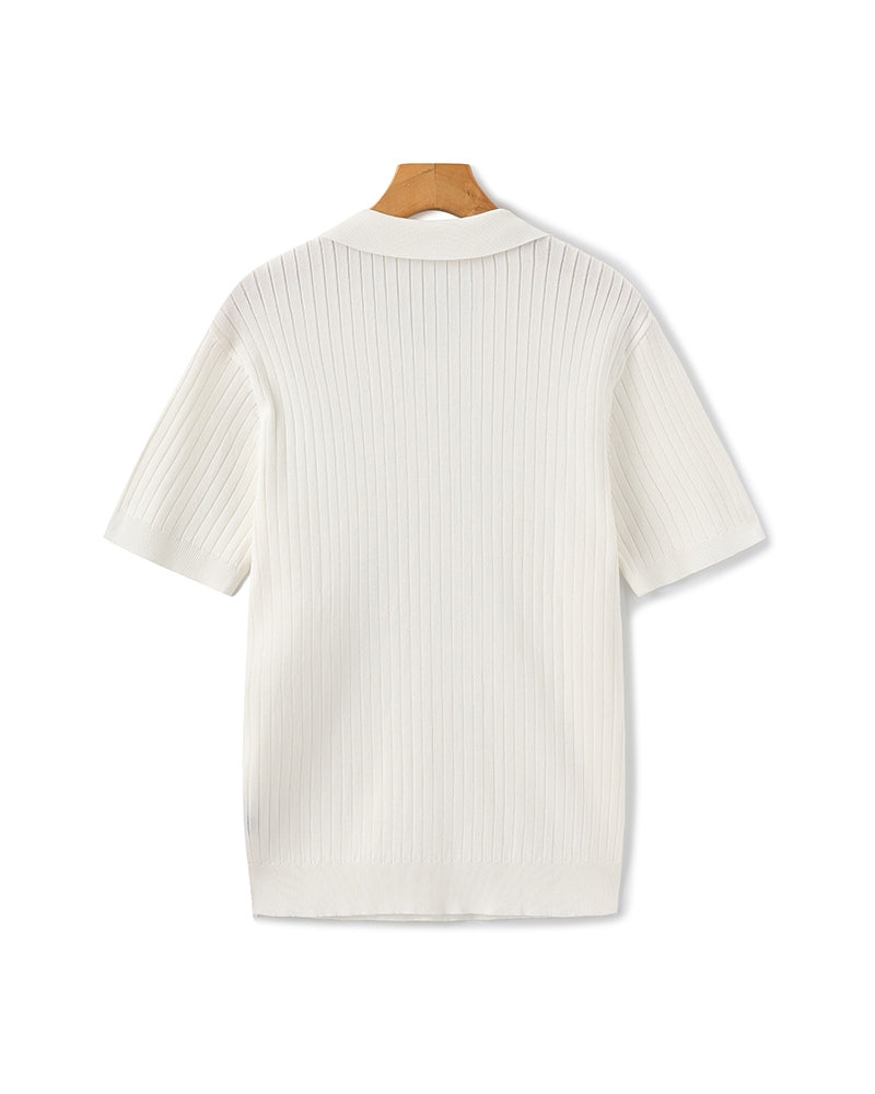 Herren Polo-Shirt Fein Rippenstrick Kurzarm Modern