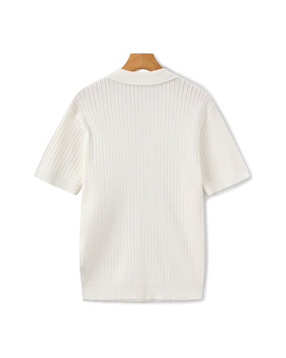 Herren Polo-Shirt Fein Rippenstrick Kurzarm Modern