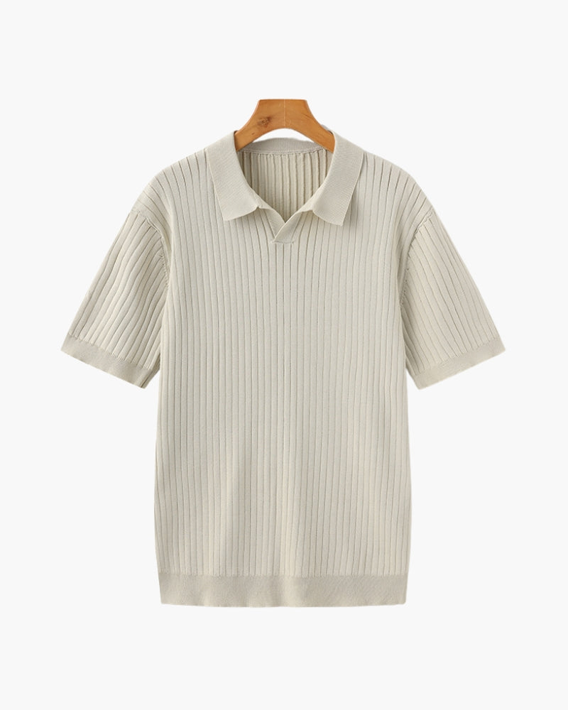Herren Polo-Shirt Fein Rippenstrick Kurzarm Modern - BerlinGlamour