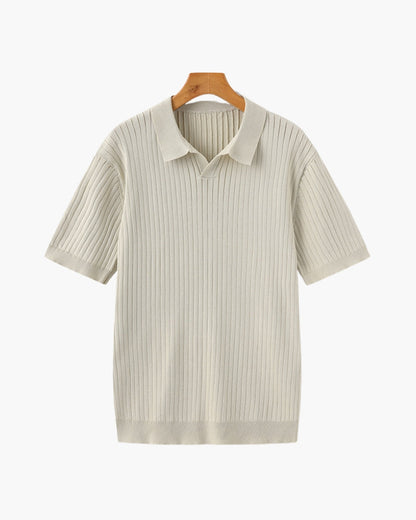Herren Polo-Shirt Fein Rippenstrick Kurzarm Modern - BerlinGlamour