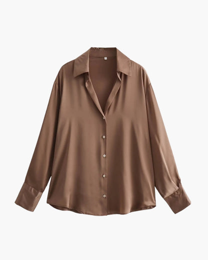Elegante Damenbluse Satin Optik Knopfleiste Zeitlos