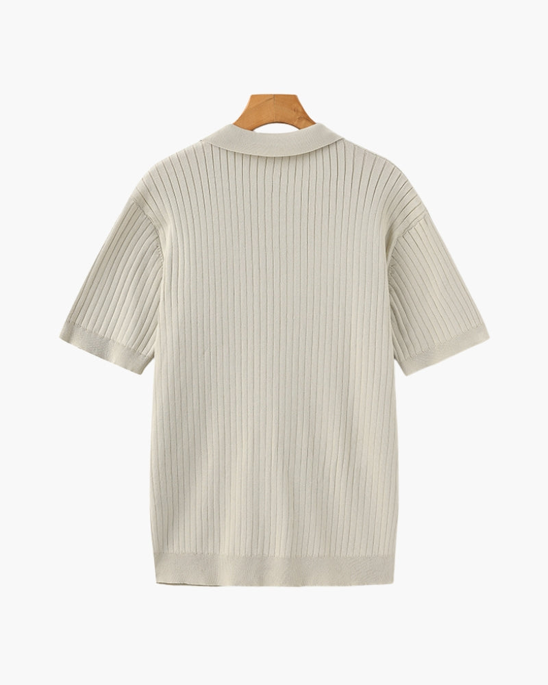 Herren Polo-Shirt Fein Rippenstrick Kurzarm Modern