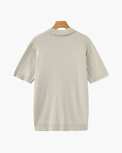 Herren Polo-Shirt Fein Rippenstrick Kurzarm Modern